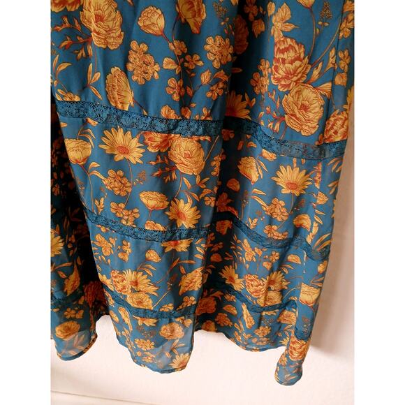 Forever 21 Prairie Floral Deep V sundress Blue and Yellow - Picture 5 of 6